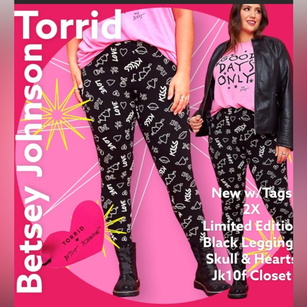 LOWEST🌺 NWT TORRID BETSEY JOHNSON 2X SKULLS skull ☠️ & 💋 LEGGING PANTS